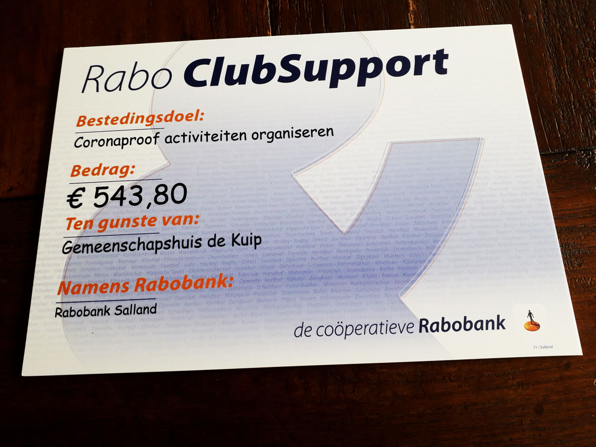 Rabo ClubSupport cheque 2020